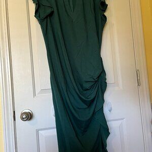 Dress emerald green cap sleeve, side ruffle wait to hem, 100%polyester, NWT,